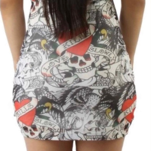 Ed Hardy Dress Power Mesh Lks Skull Tube Y2K - Picture 3 of 4
